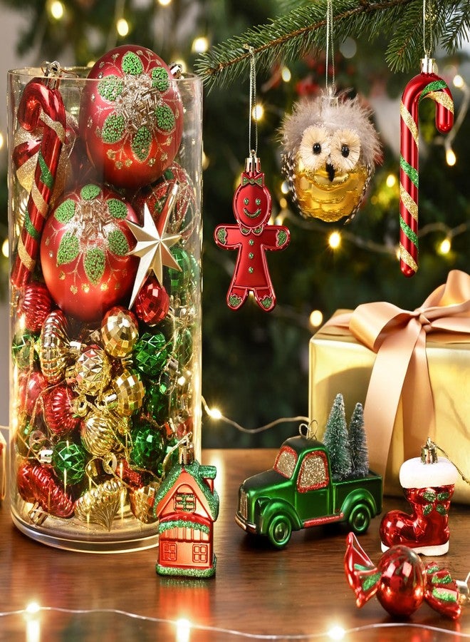 Dolicer 100 Pcs Christmas Ornaments Various Elements Christmas Tree Ornaments Set Red Gold Green Christmas Ball Ornament Shatterproof Hanging Decorations for Xmas Tree Holiday Party, Pre-Tied Strings - Image 4